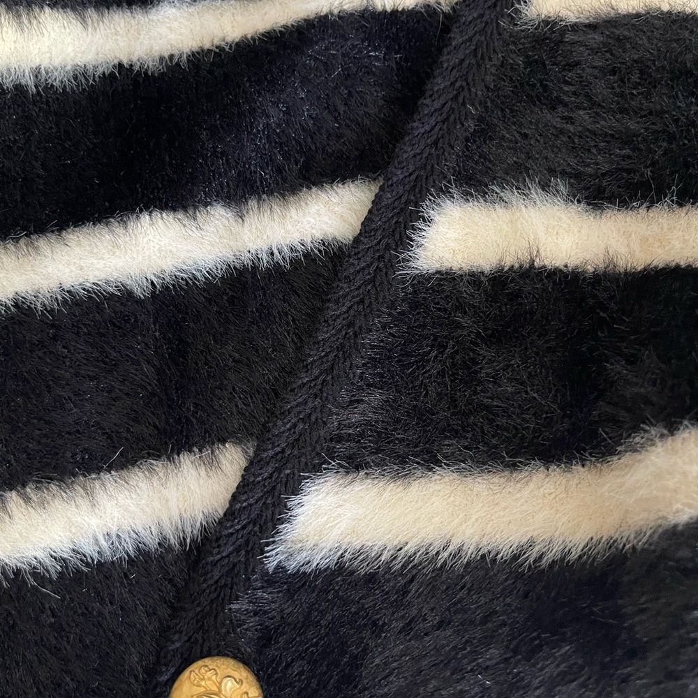 J. CREW Sweater Lady Jacket - Black and Ivory Striped Brushed Yarn - Sz S - Picture 8 of 11